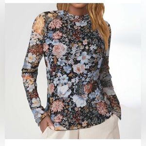 Lace Mesh Long Sleeve Tops For Women Y2k Floral NWOT